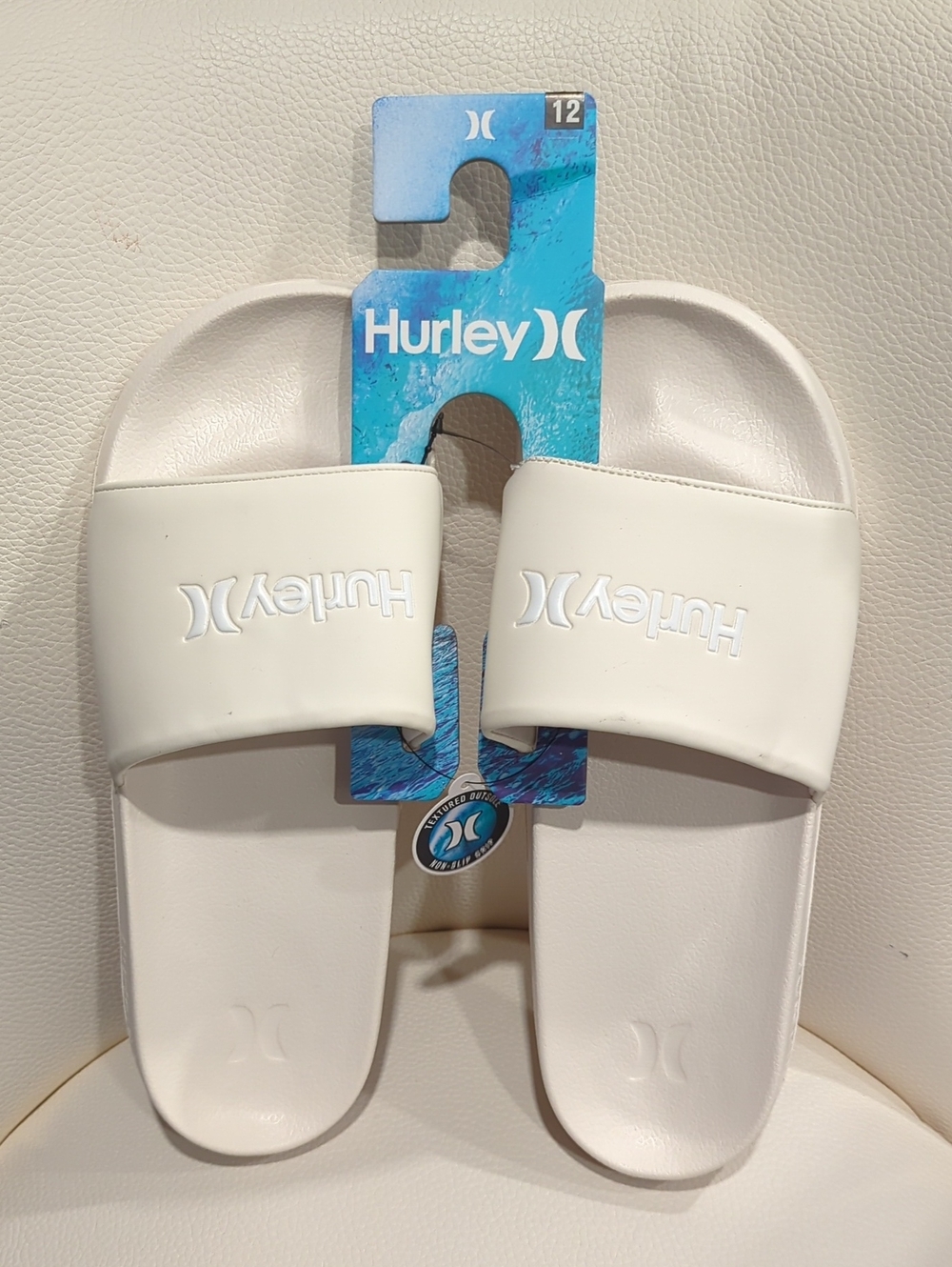 Hurley White Slide Sandals with Embossed Logo